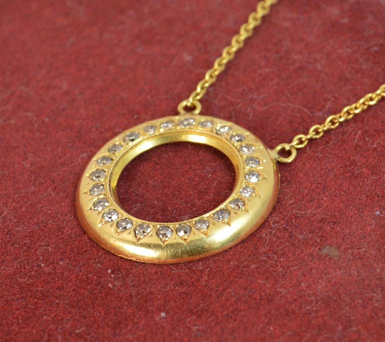 Victorian 18 Carat Gold and Natural Diamond Disc Pendant with Chain 1
