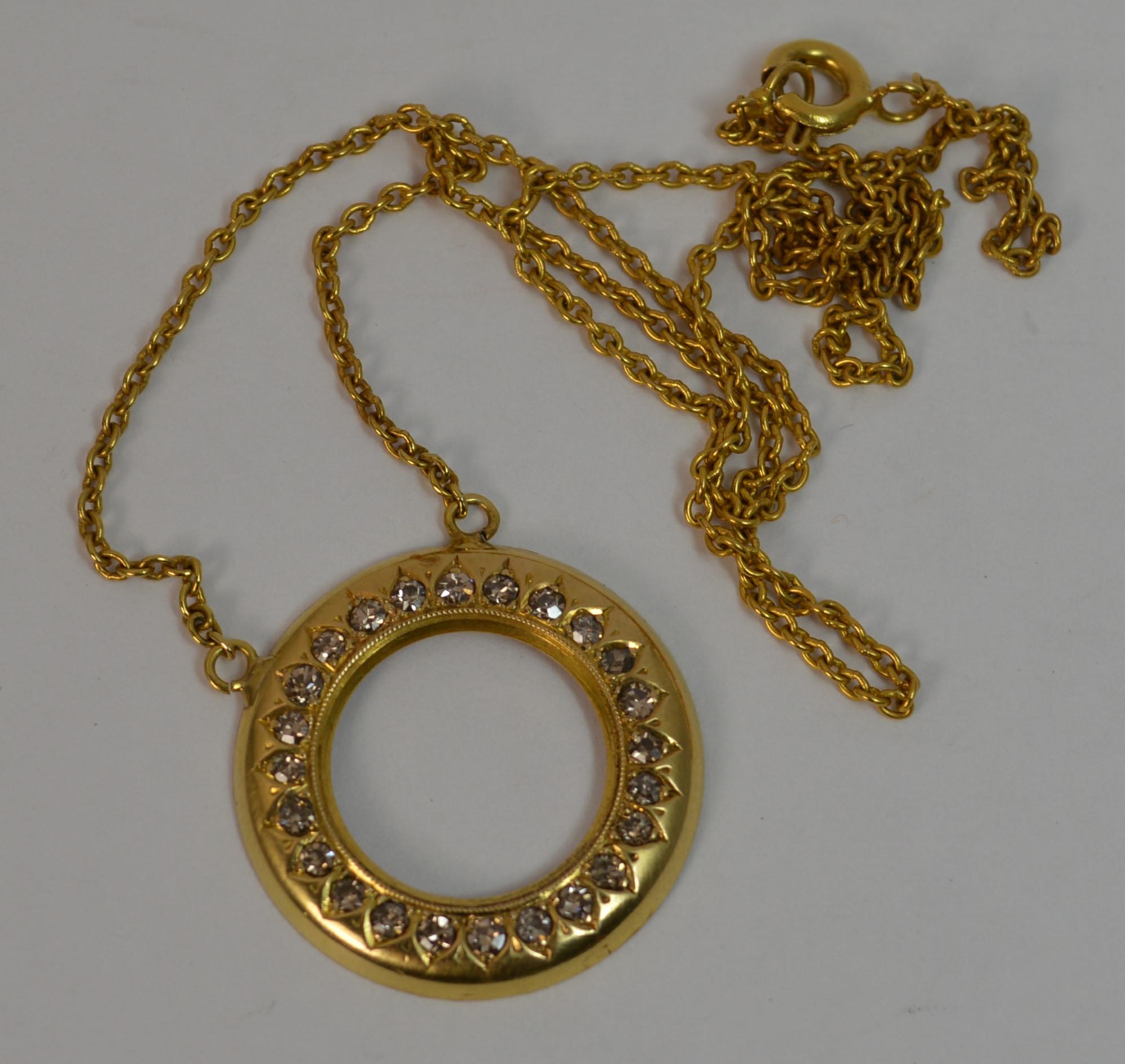 Victorian 18 Carat Gold and Natural Diamond Disc Pendant with Chain 3