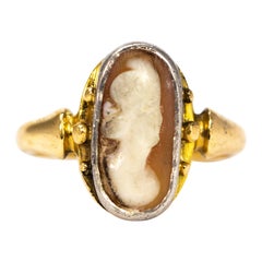 Antique Victorian 18 Carat Gold and Platinum Cameo Ring