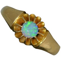 Victorian 18 Carat Gold and Single Opal Solitaire Gypsy Ring
