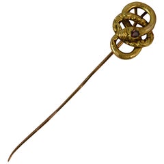 Victorian 18 Carat Gold and Snake Snake Stick Tie Pin