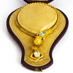 Viktorianisches 18 Karat Gold Aquamarin & Rubin Schlangenarmband in originalverpackter Box