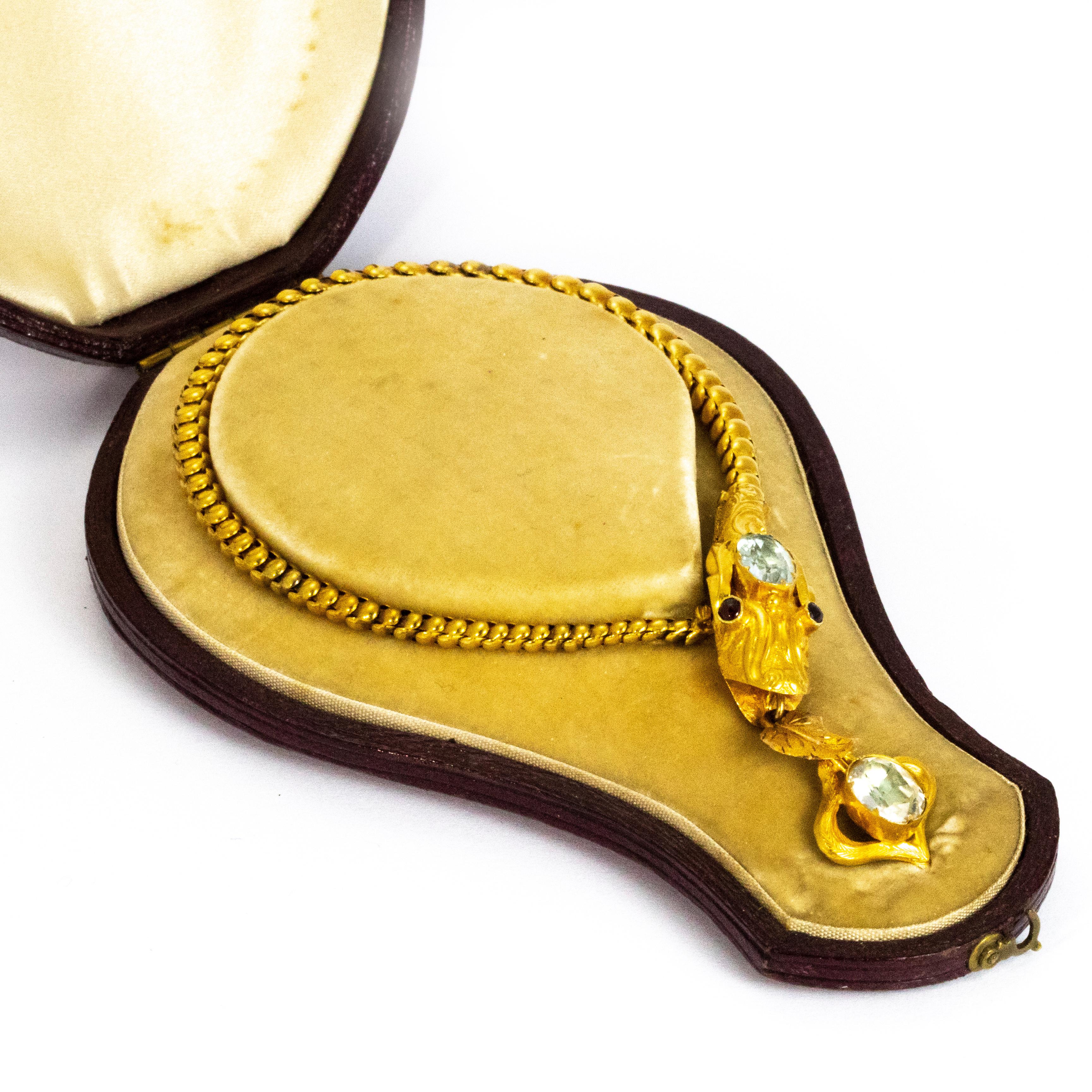 High Victorian Victorian 18 Carat Gold Aquamarine & Ruby Snake Bracelet in Original Fitted Box