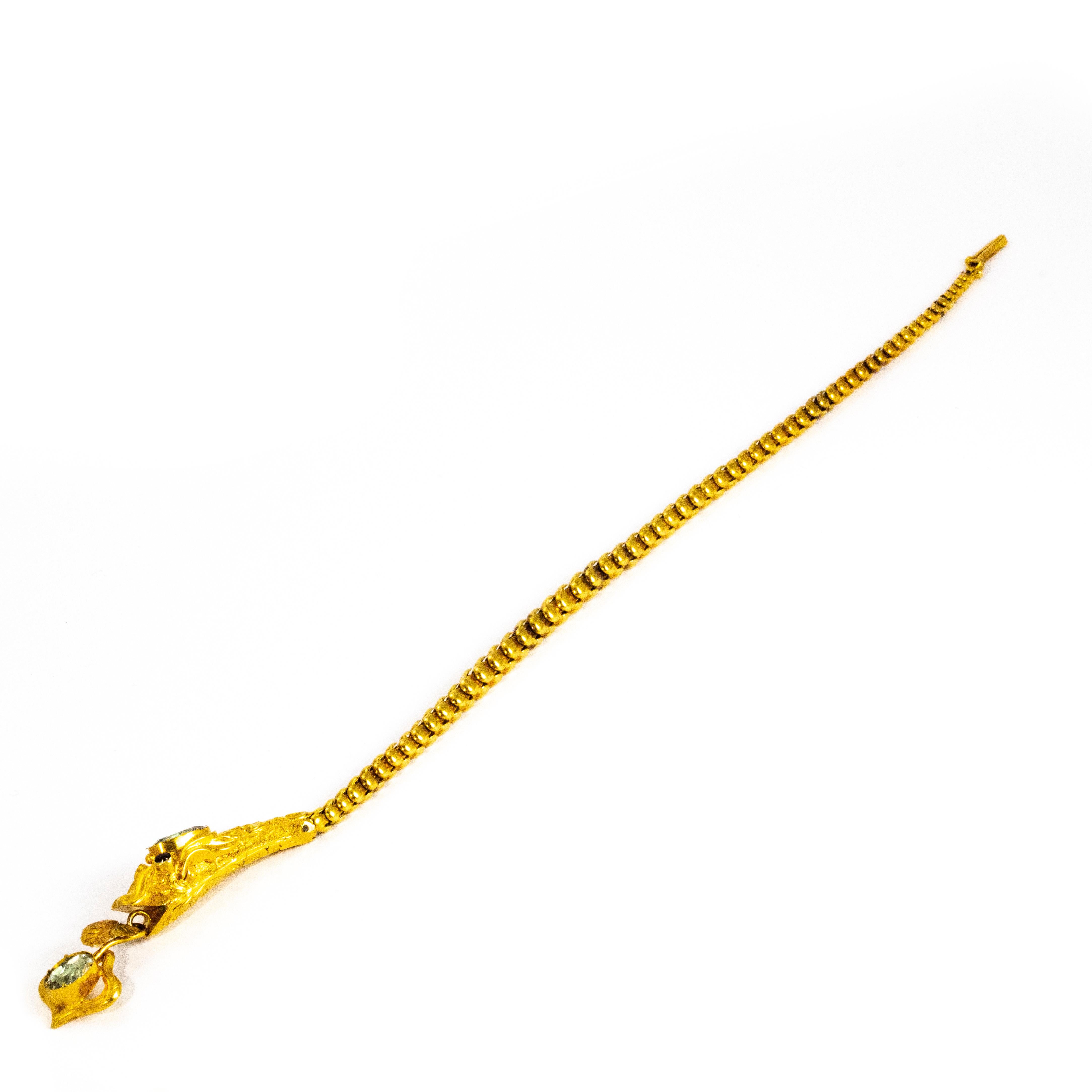 Victorian 18 Carat Gold Aquamarine & Ruby Snake Bracelet in Original Fitted Box 2