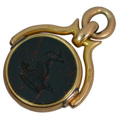 Vintage Victorian 18 Carat Gold Bloodstone Intaglio Pocket Watch Swivel Fob Pendant