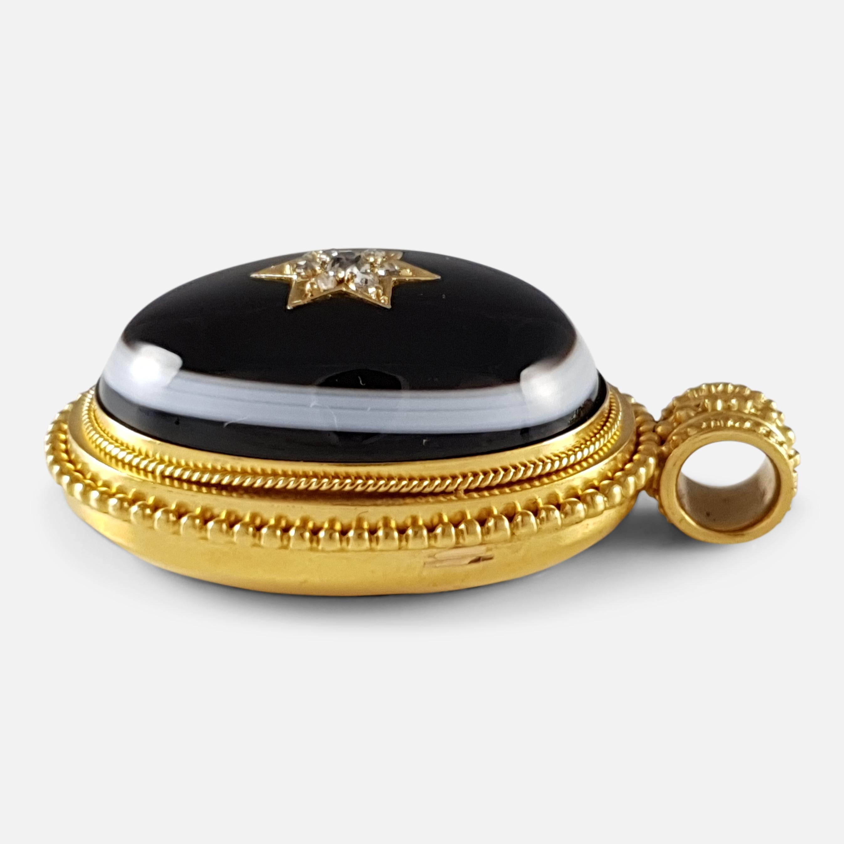 Victorian 18 carat Gold Diamond and Bulls Eye Banded Agate Locket For Sale 1