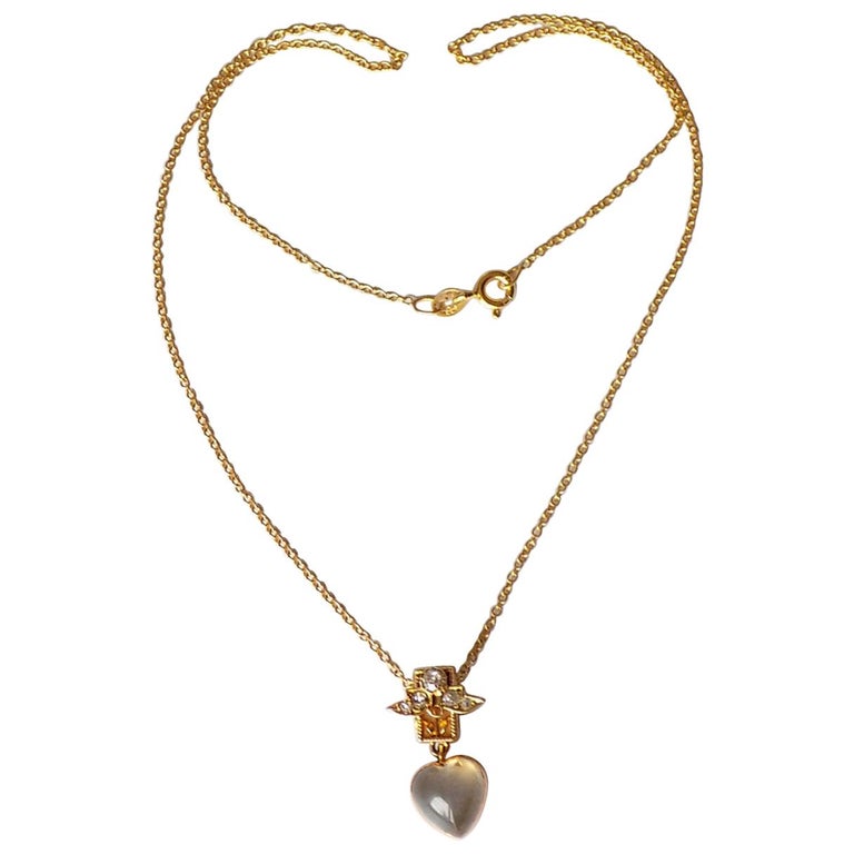 Victorian 18 Carat Gold Diamond and Moonstone Heart Pendant at 1stDibs