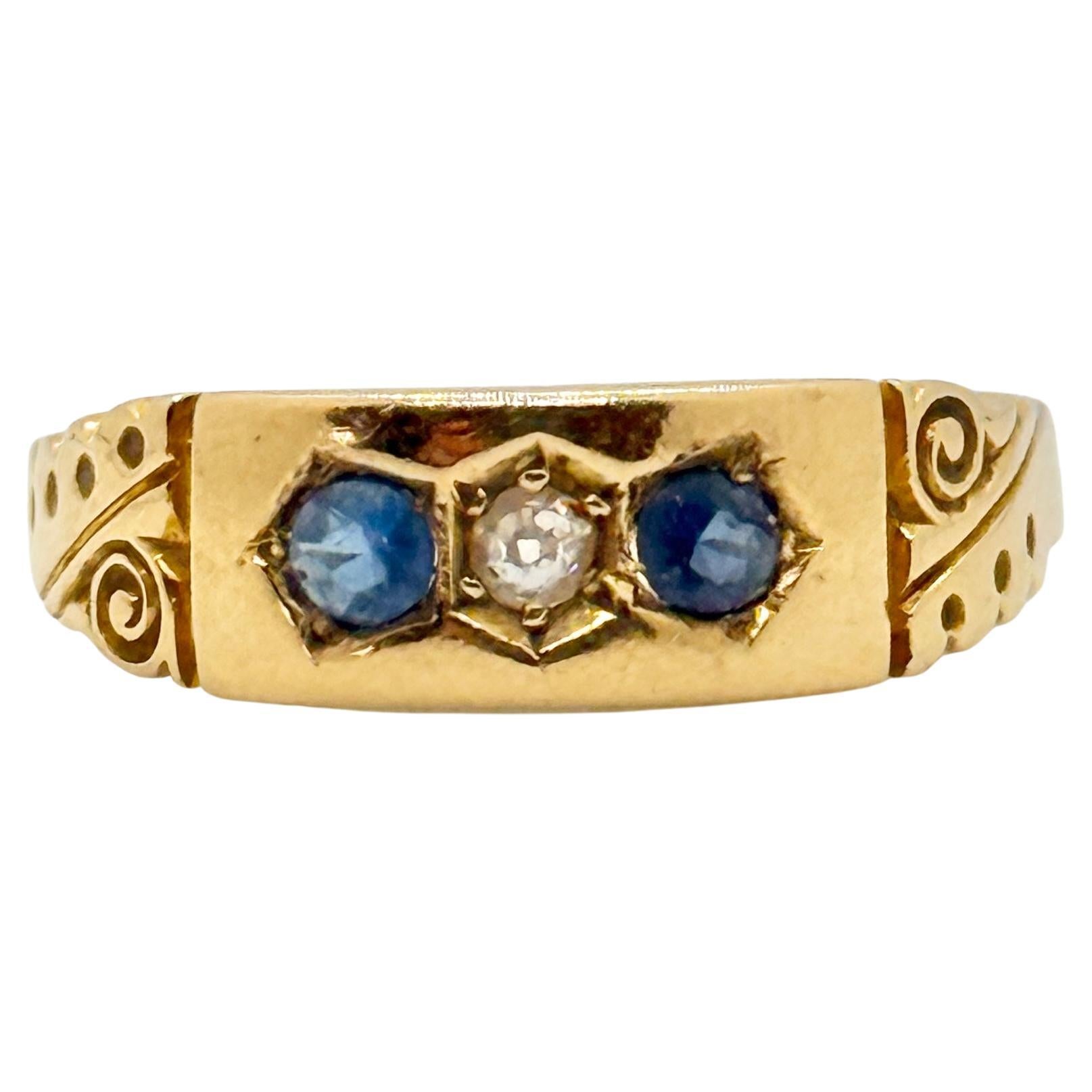 Victorian 18 Carat Gold Diamond and Sapphire Three Stone Ring