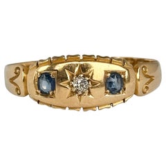 Victorian 18 Carat Gold Diamond and Sapphire Three Stone Ring