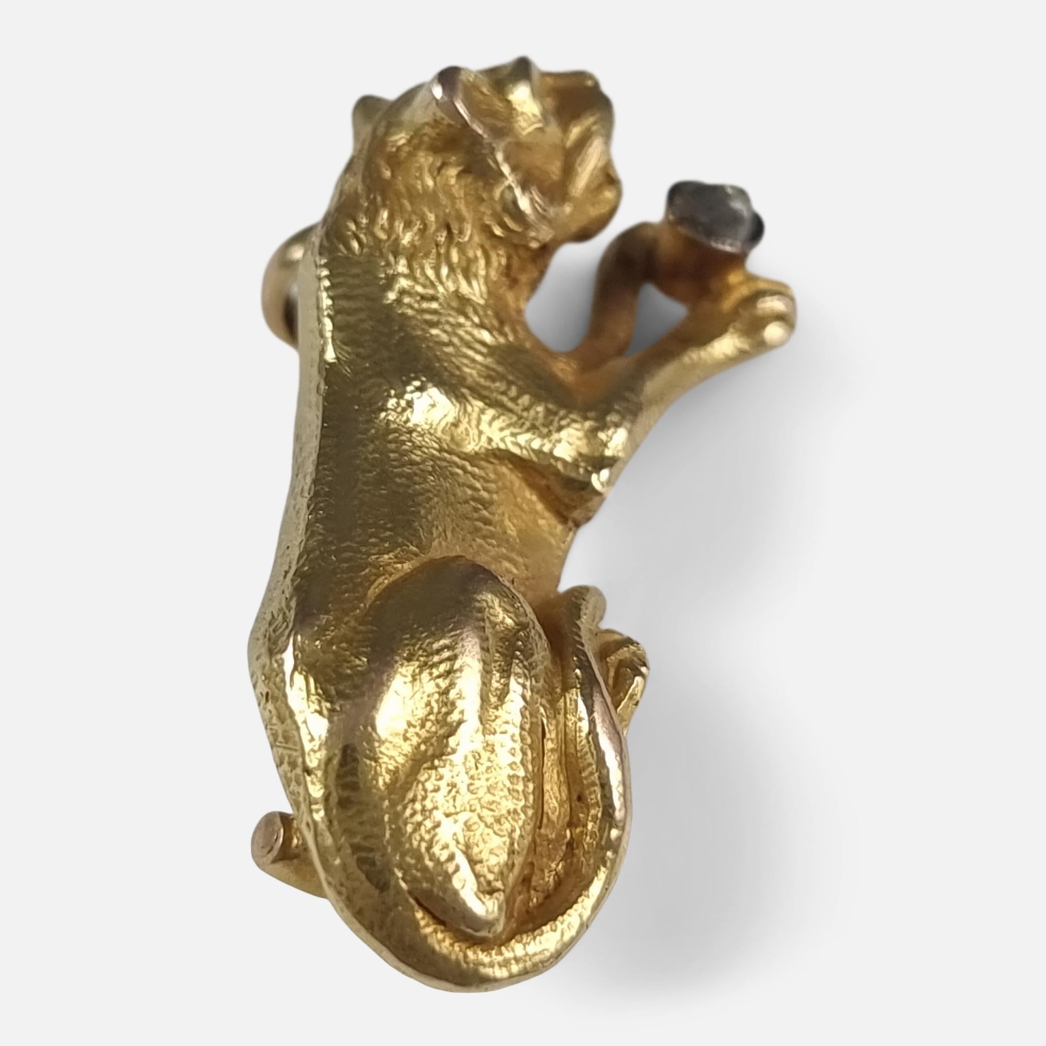 Viktorianische Löwenbrosche aus 18 Karat Gold mit Diamanten (Alteuropäischer Brillantschliff) im Angebot