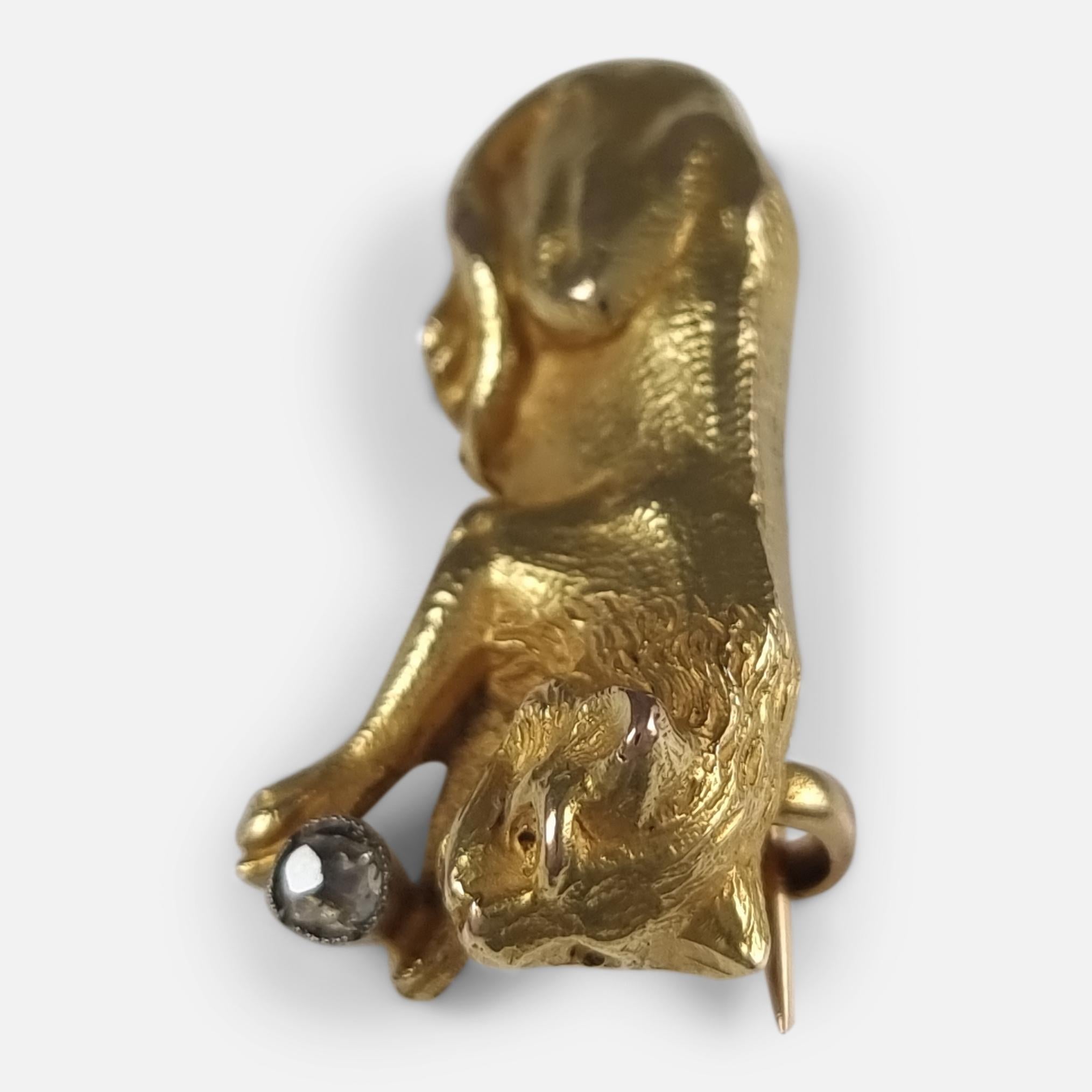 Old Mine Cut Victorian 18 Carat Gold Diamond Lioness Brooch For Sale