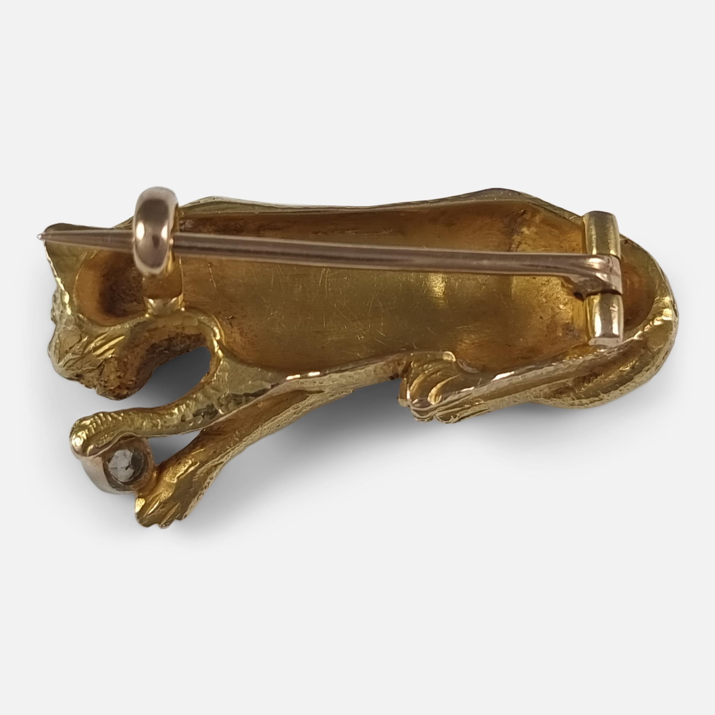 Victorian 18 Carat Gold Diamond Lioness Brooch For Sale 2