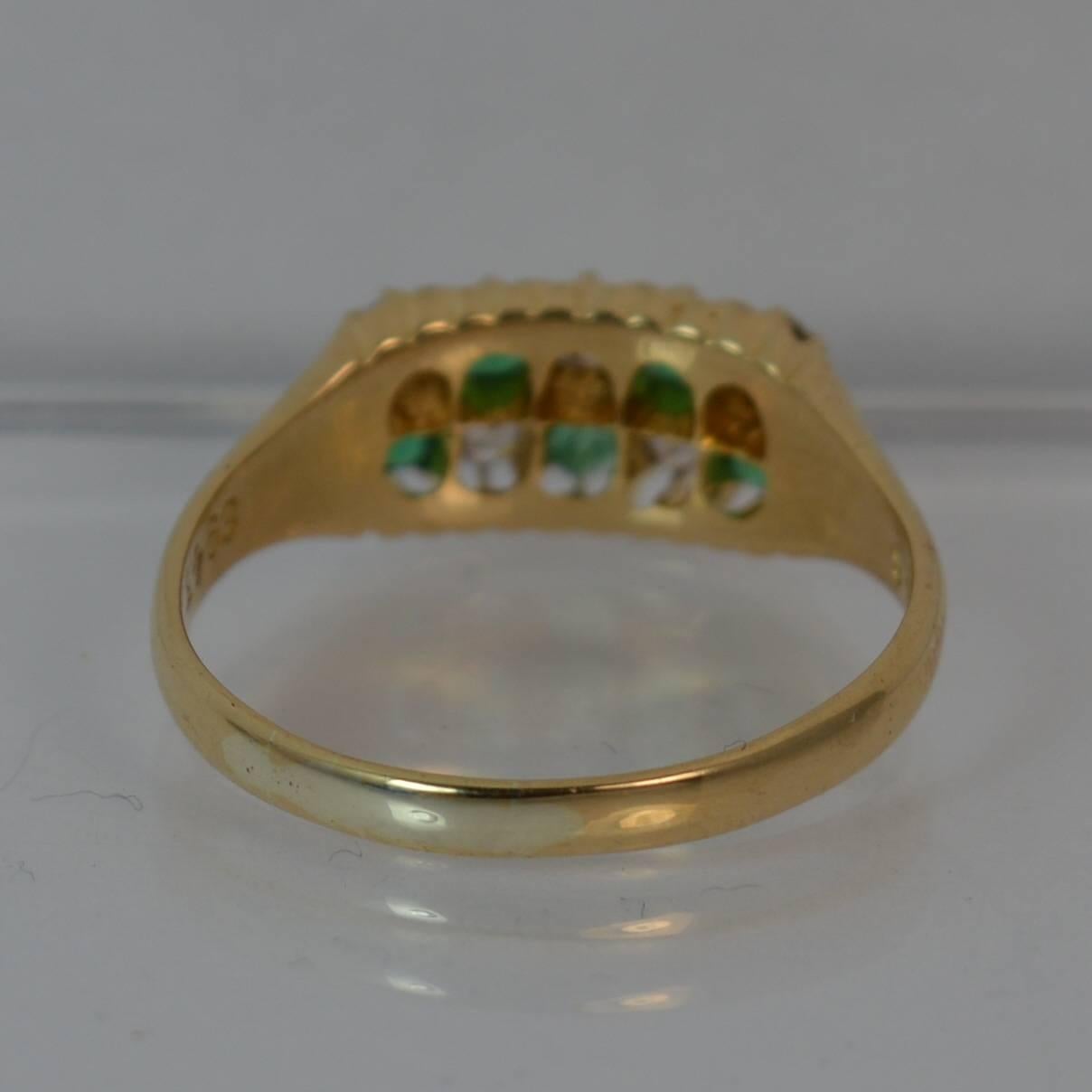 Victorian 18 Carat Gold Emerald and Old Cut Diamond Two-Row Chequerboard Ring 7