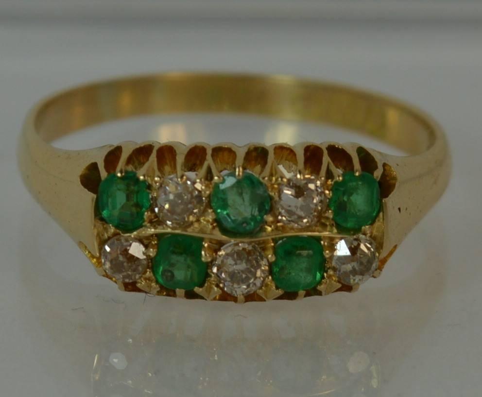 Victorian 18 Carat Gold Emerald and Old Cut Diamond Two-Row Chequerboard Ring 9