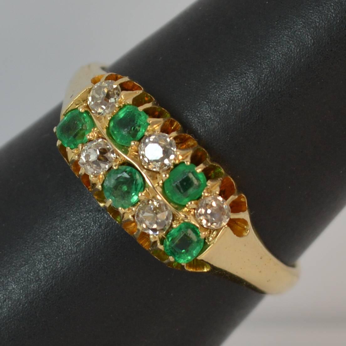 Victorian 18 Carat Gold Emerald and Old Cut Diamond Two-Row Chequerboard Ring 11