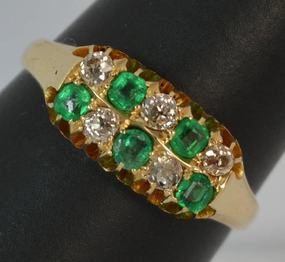 Victorian 18 Carat Gold Emerald and Old Cut Diamond Two-Row Chequerboard Ring 12
