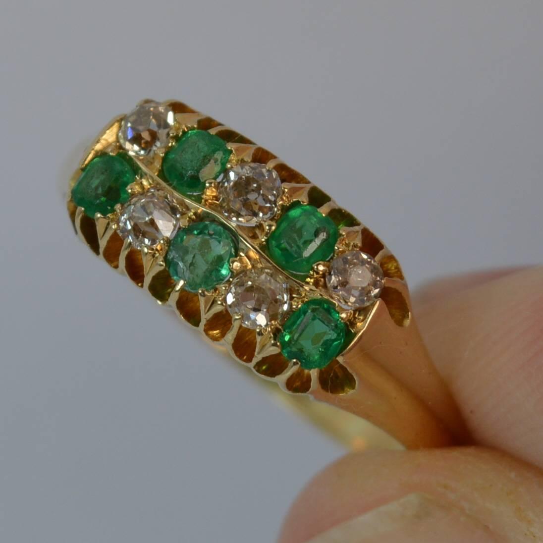 Victorian 18 Carat Gold Emerald and Old Cut Diamond Two-Row Chequerboard Ring 2