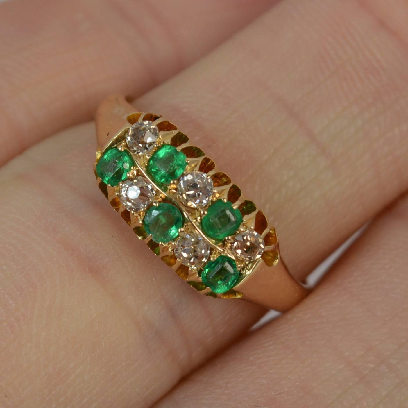Victorian 18 Carat Gold Emerald and Old Cut Diamond Two-Row Chequerboard Ring 3