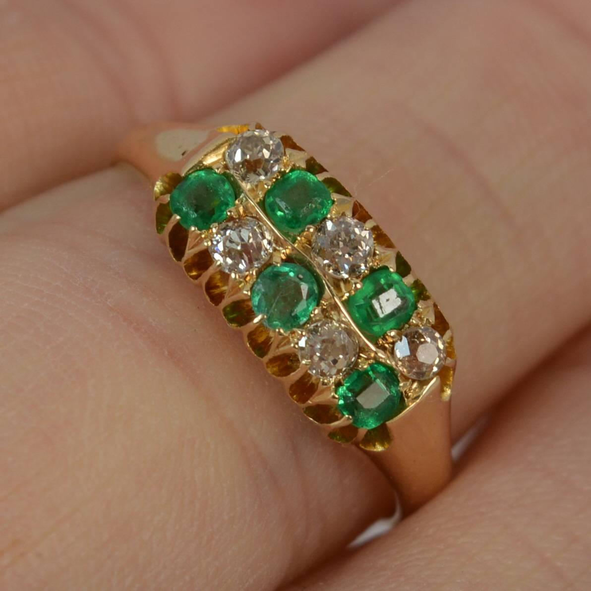Victorian 18 Carat Gold Emerald and Old Cut Diamond Two-Row Chequerboard Ring 4