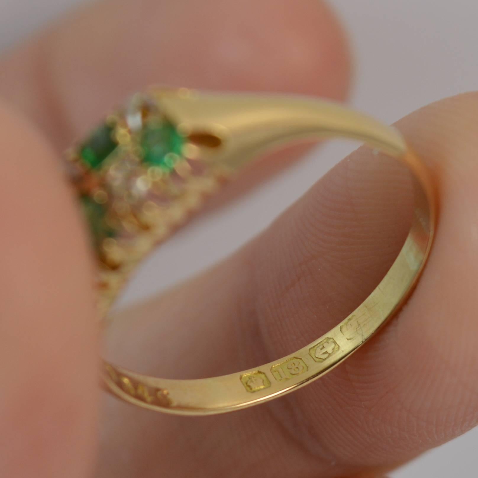 Victorian 18 Carat Gold Emerald and Old Cut Diamond Two-Row Chequerboard Ring 5