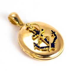 Victorian 18 Carat Gold Enamel Anchor Motif Locket