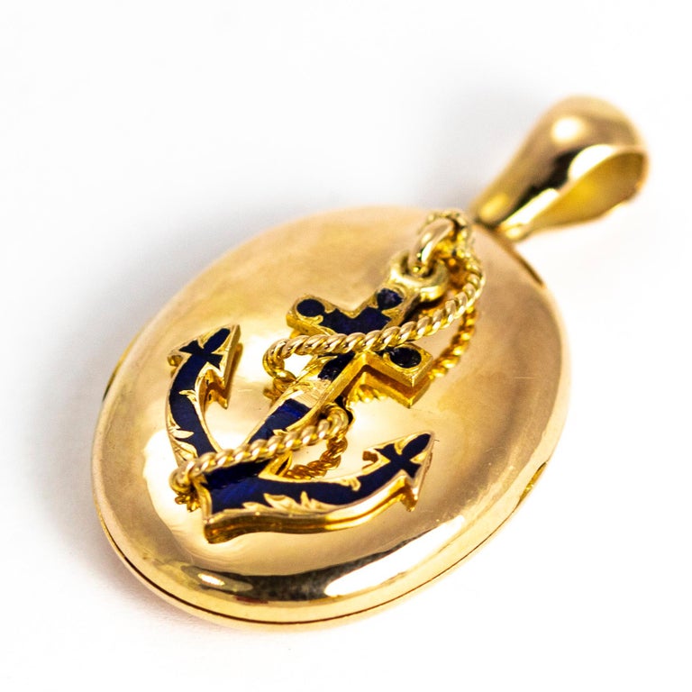 Victorian 18 Carat Gold Enamel Anchor Motif Locket at 1stDibs anchor