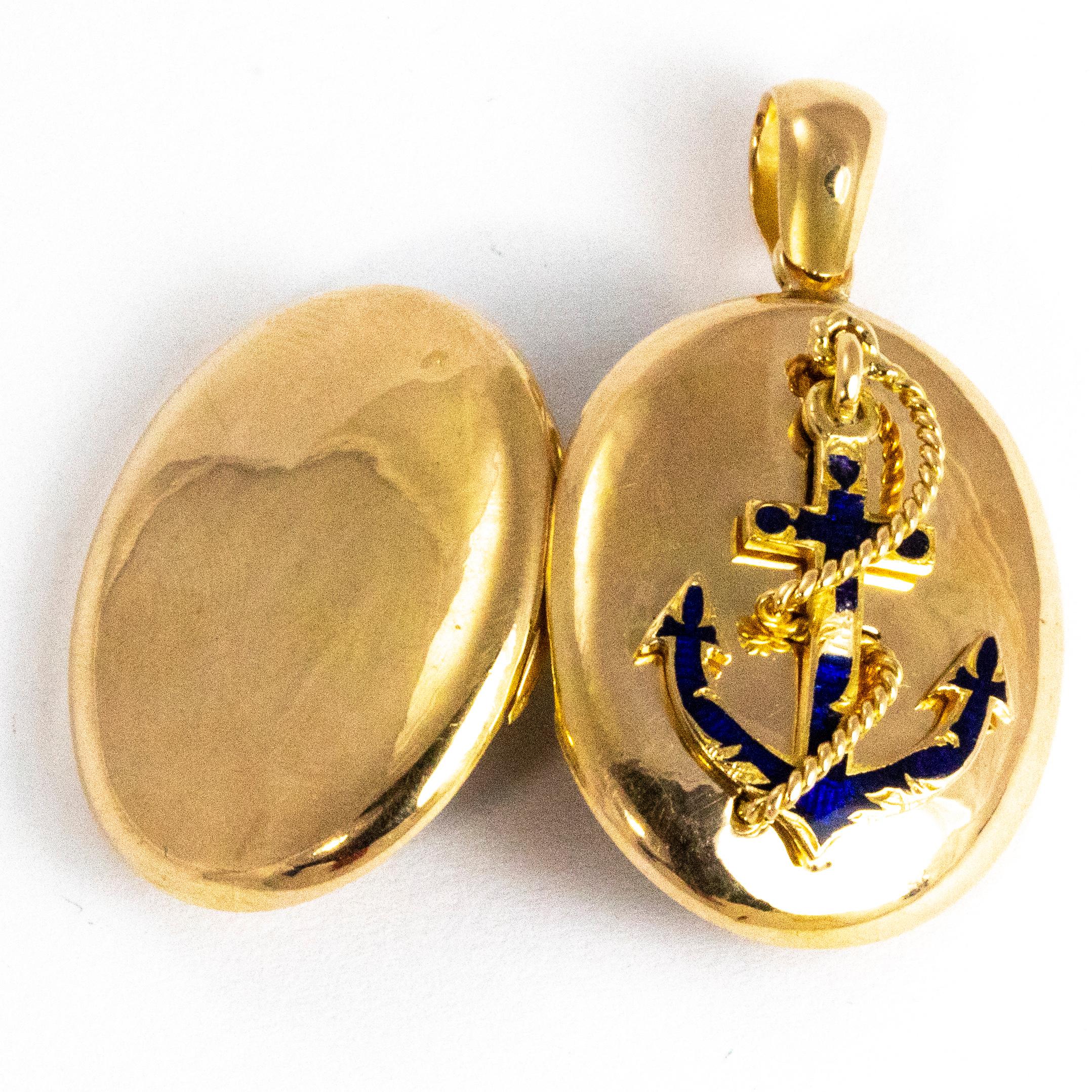 High Victorian Victorian 18 Carat Gold Enamel Anchor Motif Locket