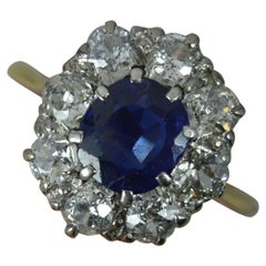 Victorian 18 Carat Gold No Heat Sapphire and Old Cut Diamond Cluster Ring