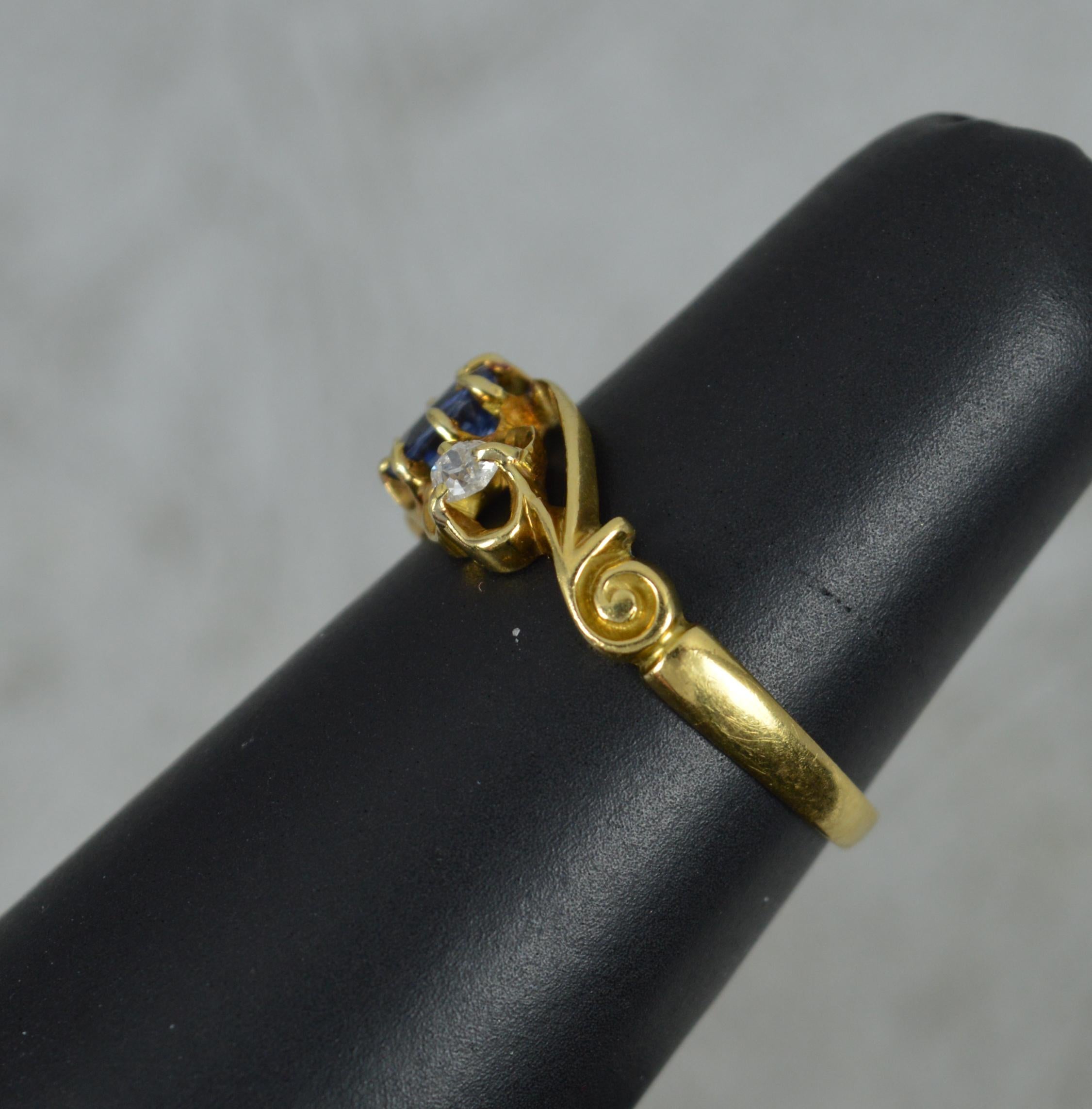 Victorian 18 Carat Gold Old Cut Diamond and Ceylon Sapphire Trilogy Ring 6