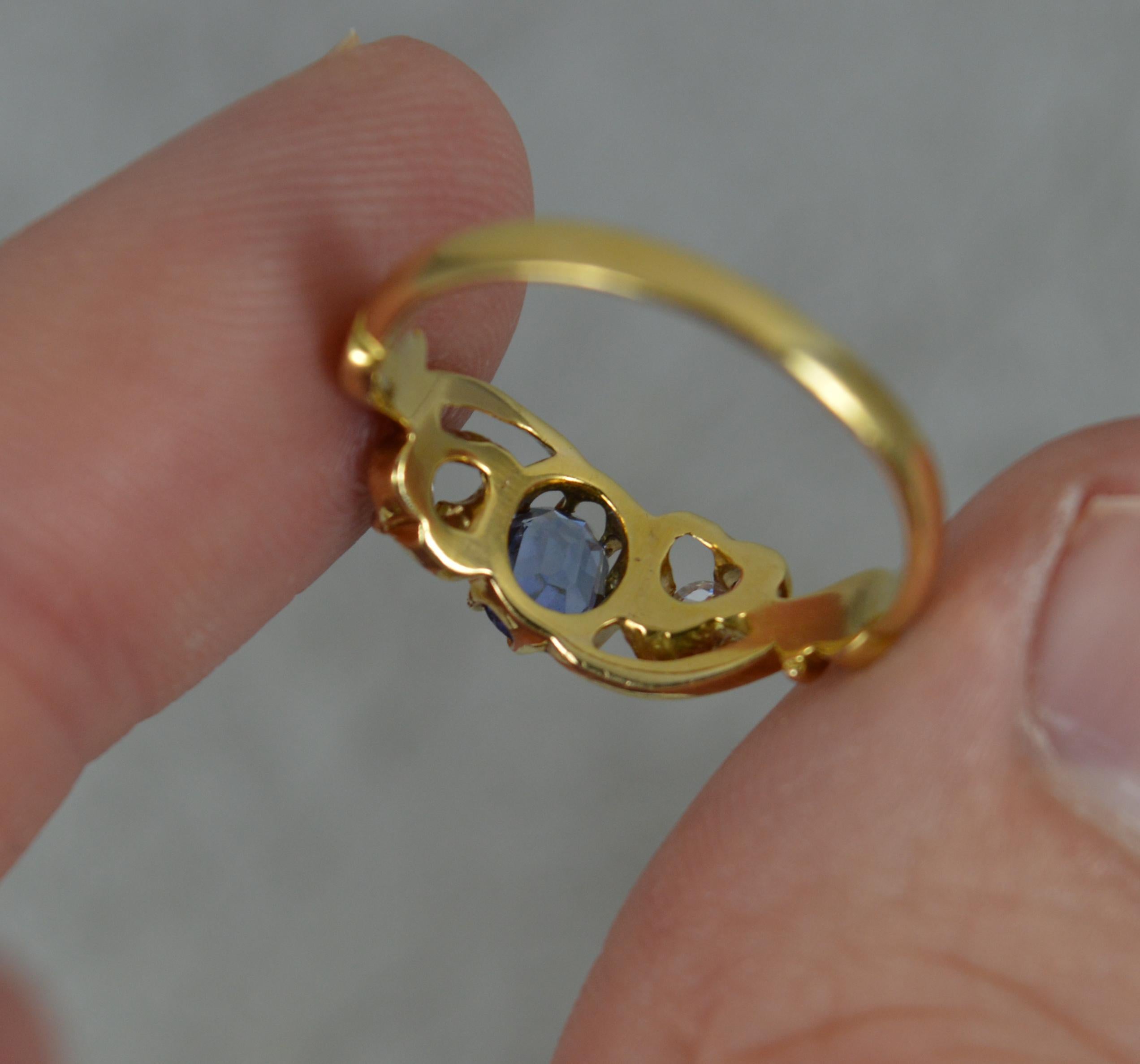 Women's Victorian 18 Carat Gold Old Cut Diamond and Ceylon Sapphire Trilogy Ring