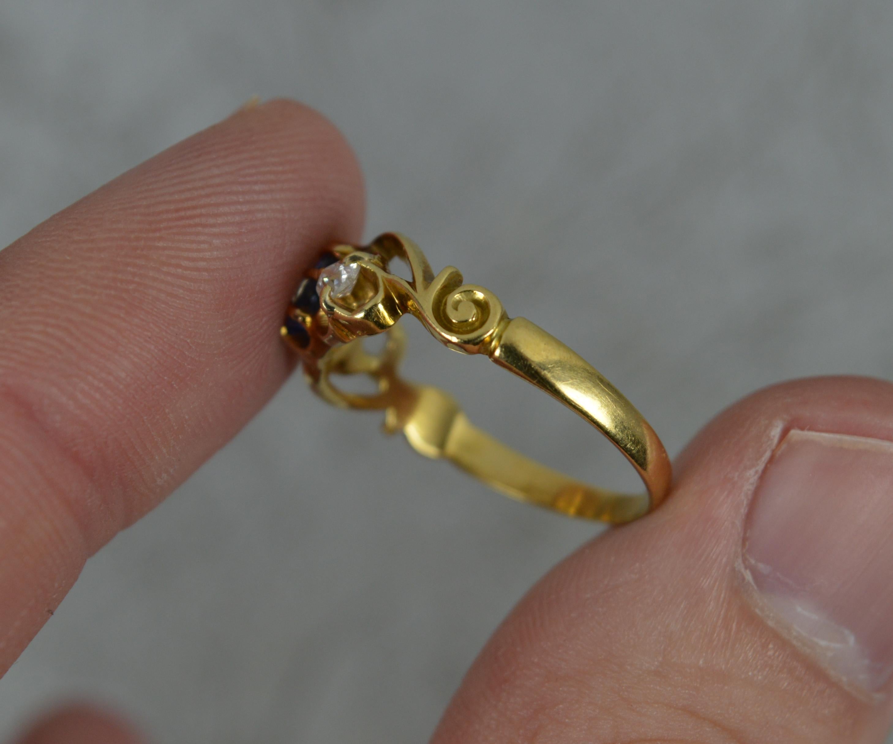 Victorian 18 Carat Gold Old Cut Diamond and Ceylon Sapphire Trilogy Ring 1