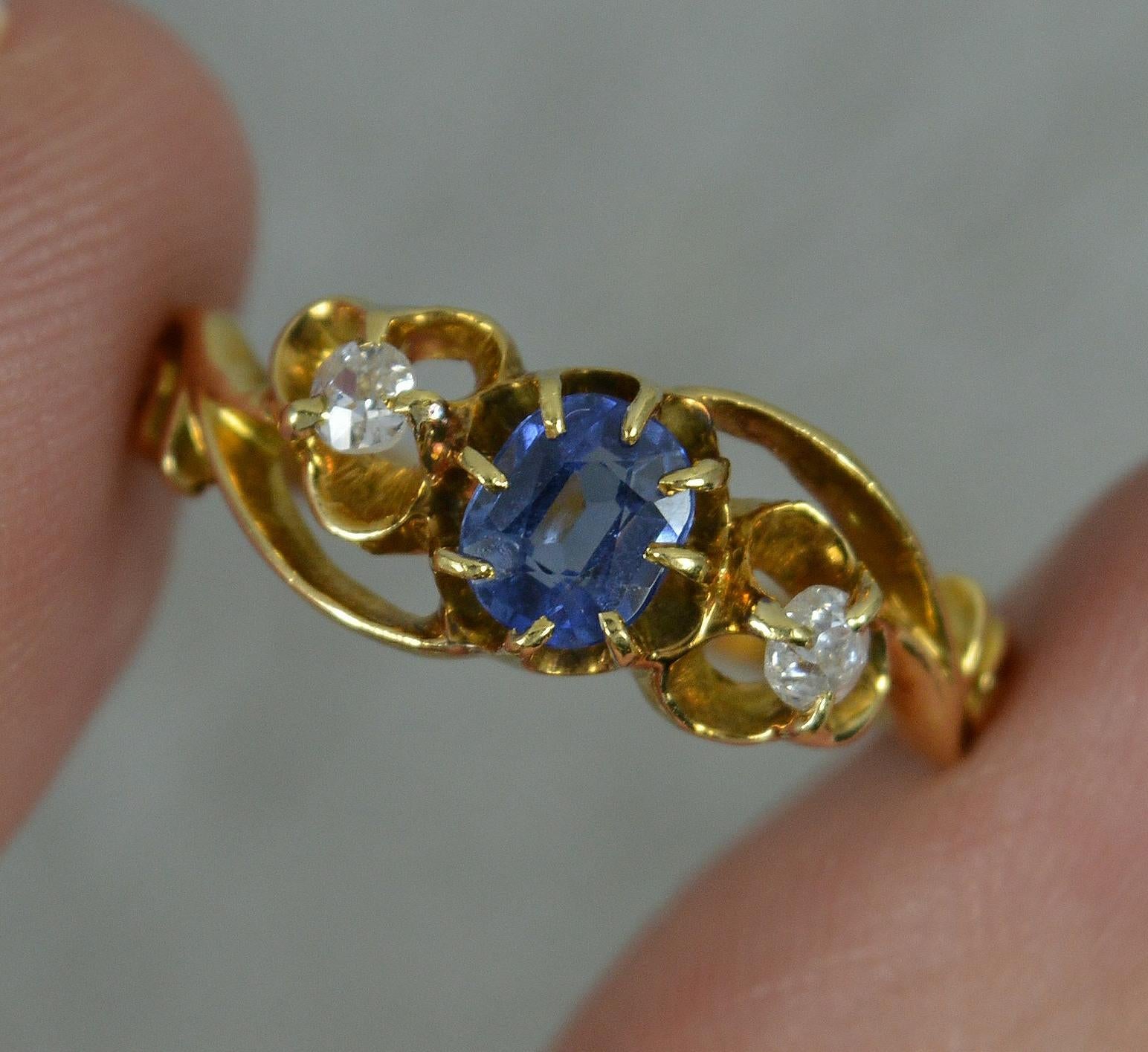 Victorian 18 Carat Gold Old Cut Diamond and Ceylon Sapphire Trilogy Ring 3