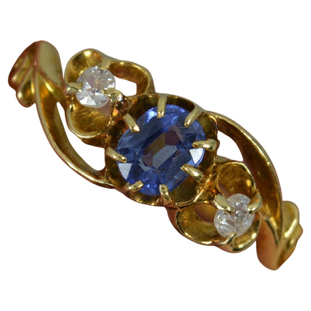 Victorian 18 Carat Gold Old Cut Diamond and Ceylon Sapphire Trilogy Ring