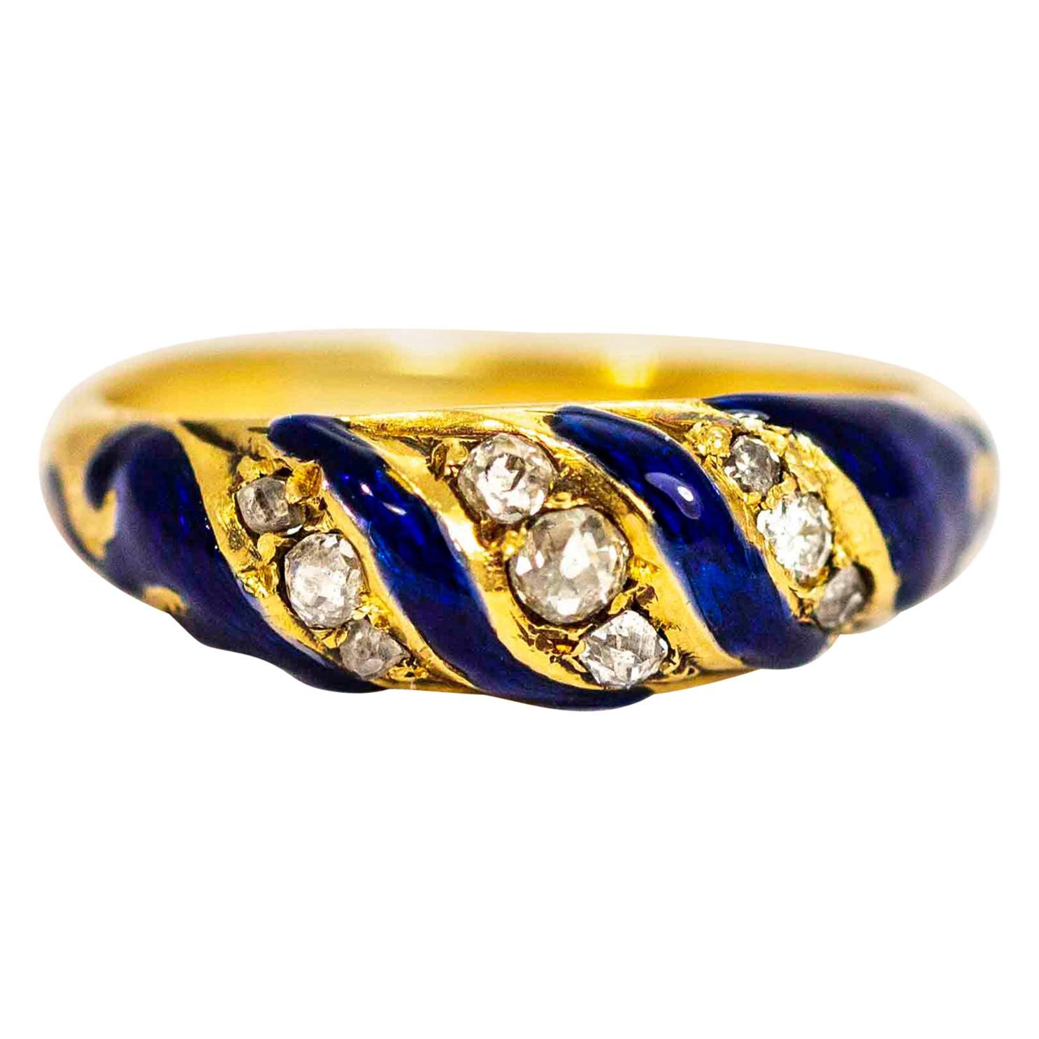 Diamond and Enamel Gold Ring at 1stDibs