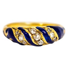 Victorian 18 Carat Gold Royal Blue Enamel and Diamond Ring