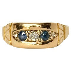 Bague victorienne en or 18 carats à cinq pierres, saphirs et diamants