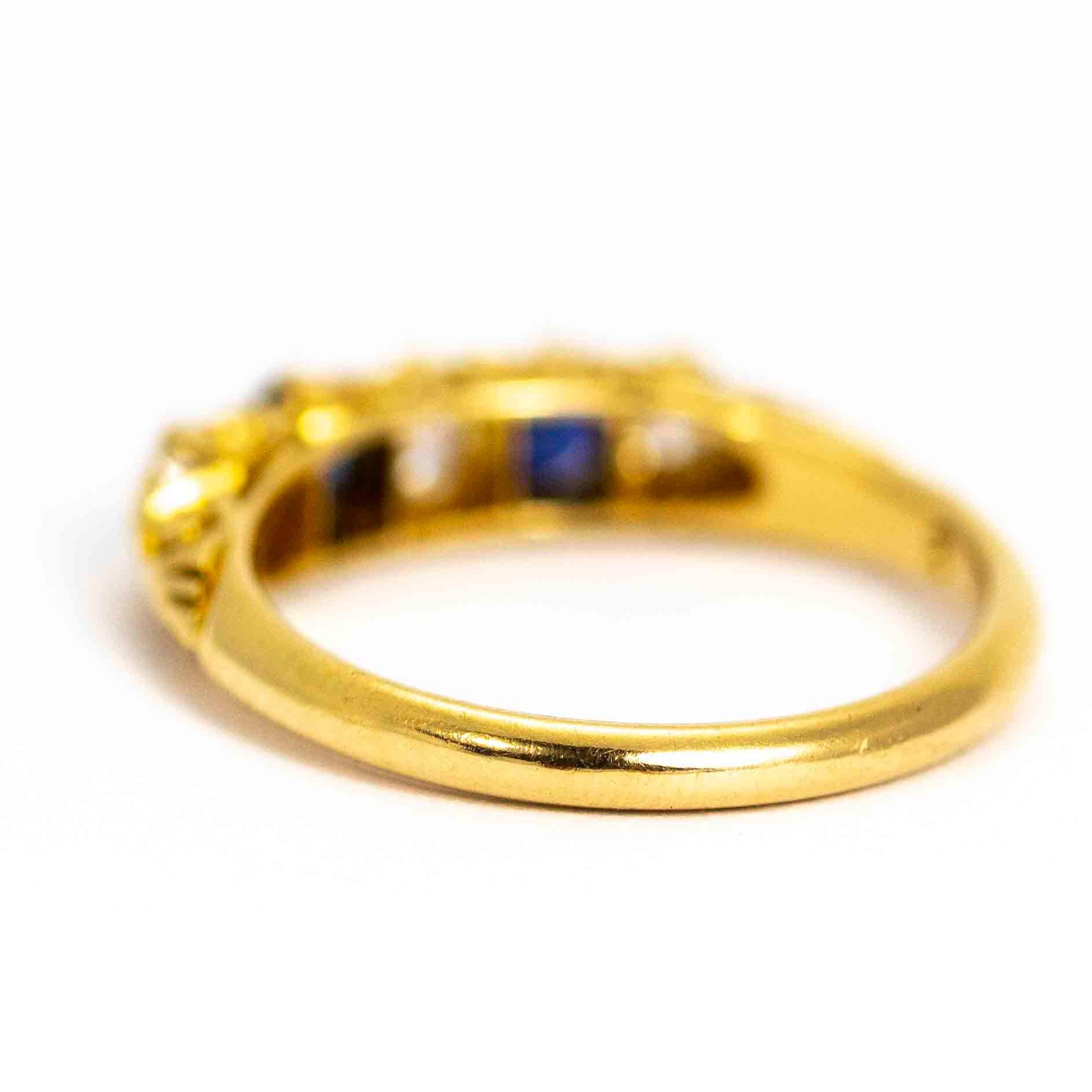 Late Victorian Victorian 18 Carat Gold Sapphire and Diamond Five-Stone Ring