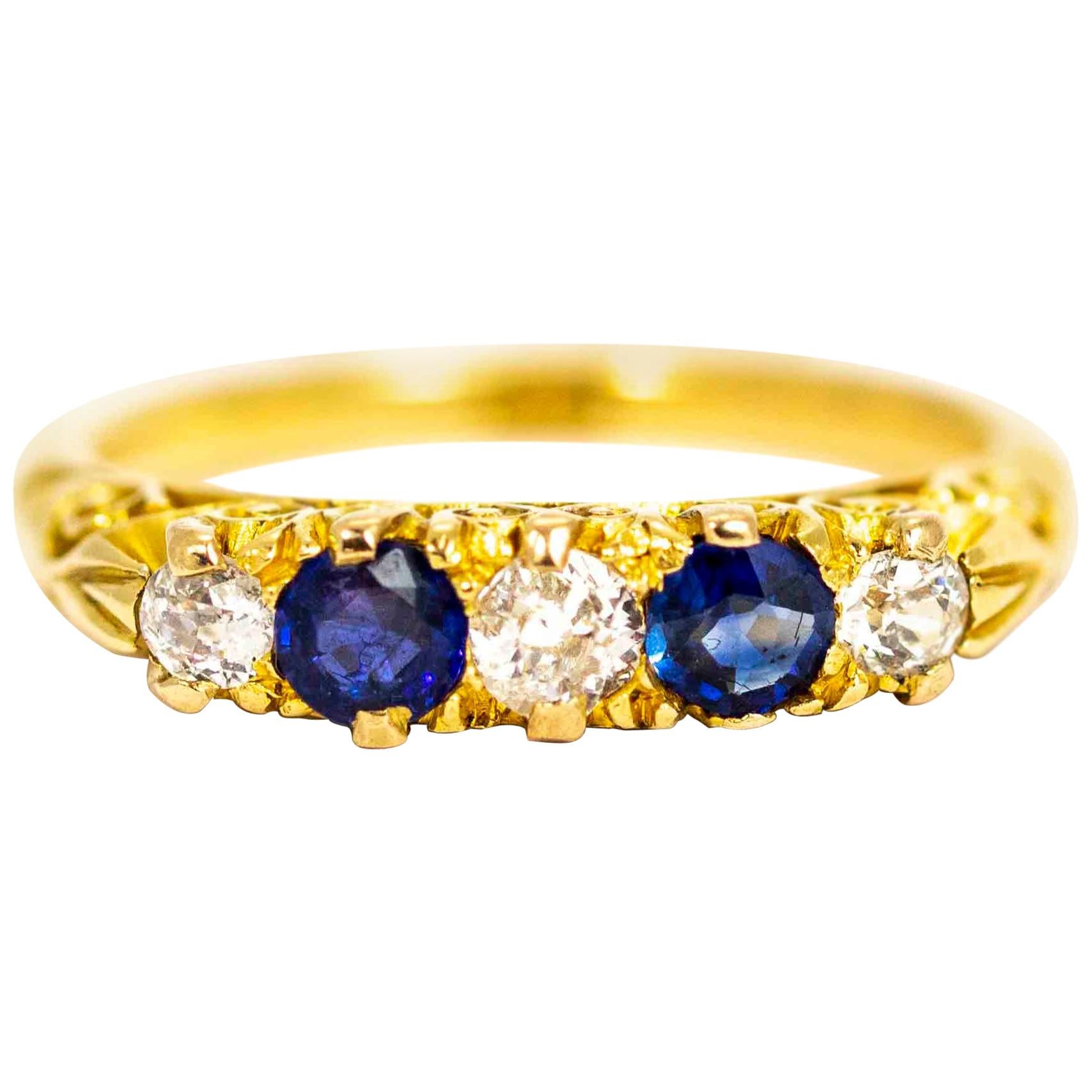 Victorian 18 Carat Gold Sapphire and Diamond Five-Stone Ring