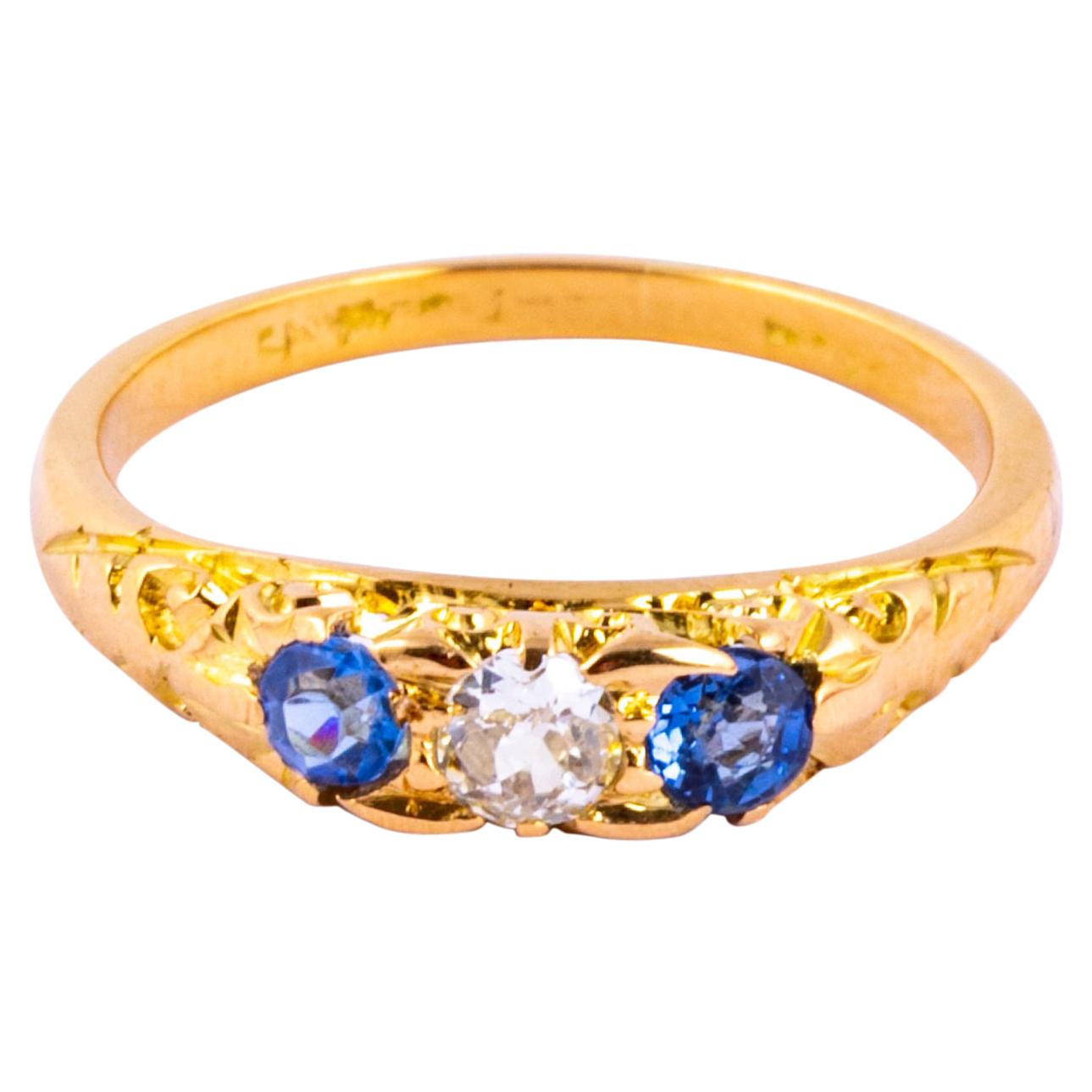 Victorian 18 Carat Gold Sapphire and Diamond Three-Stone Ring