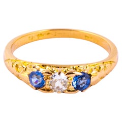 Antique Victorian 18 Carat Gold Sapphire and Diamond Three-Stone Ring