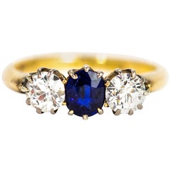 Victorian 18 Carat Gold Sapphire and Diamond Three-Stone Ring