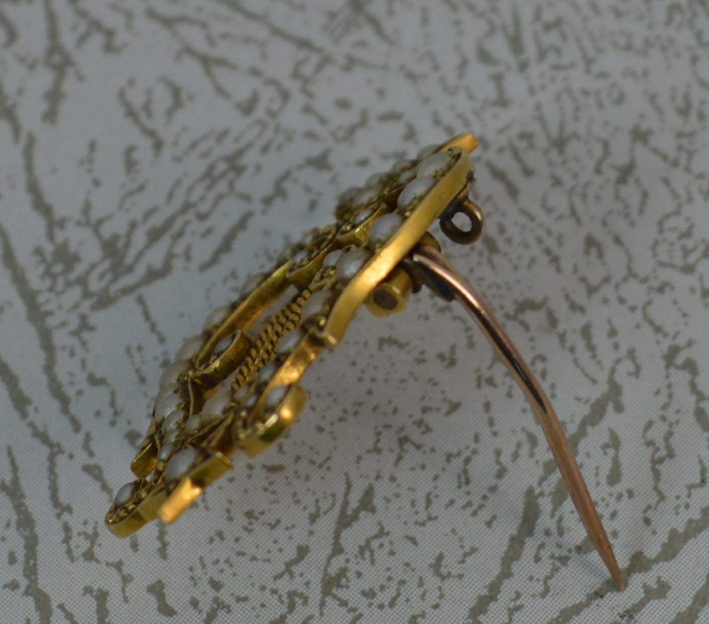 Victorian 18 Carat Gold Seed Pearl Lyre Brooch, circa 1880 3