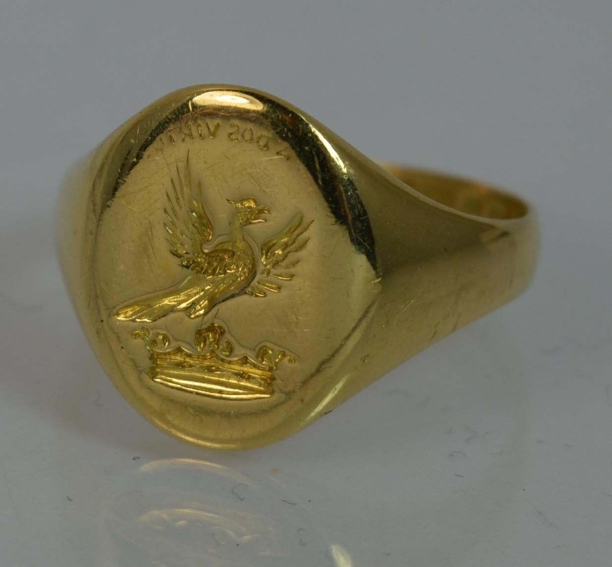 Victorian 18 Carat Yellow Gold Bird on Crown Intaglio Signet Ring 3