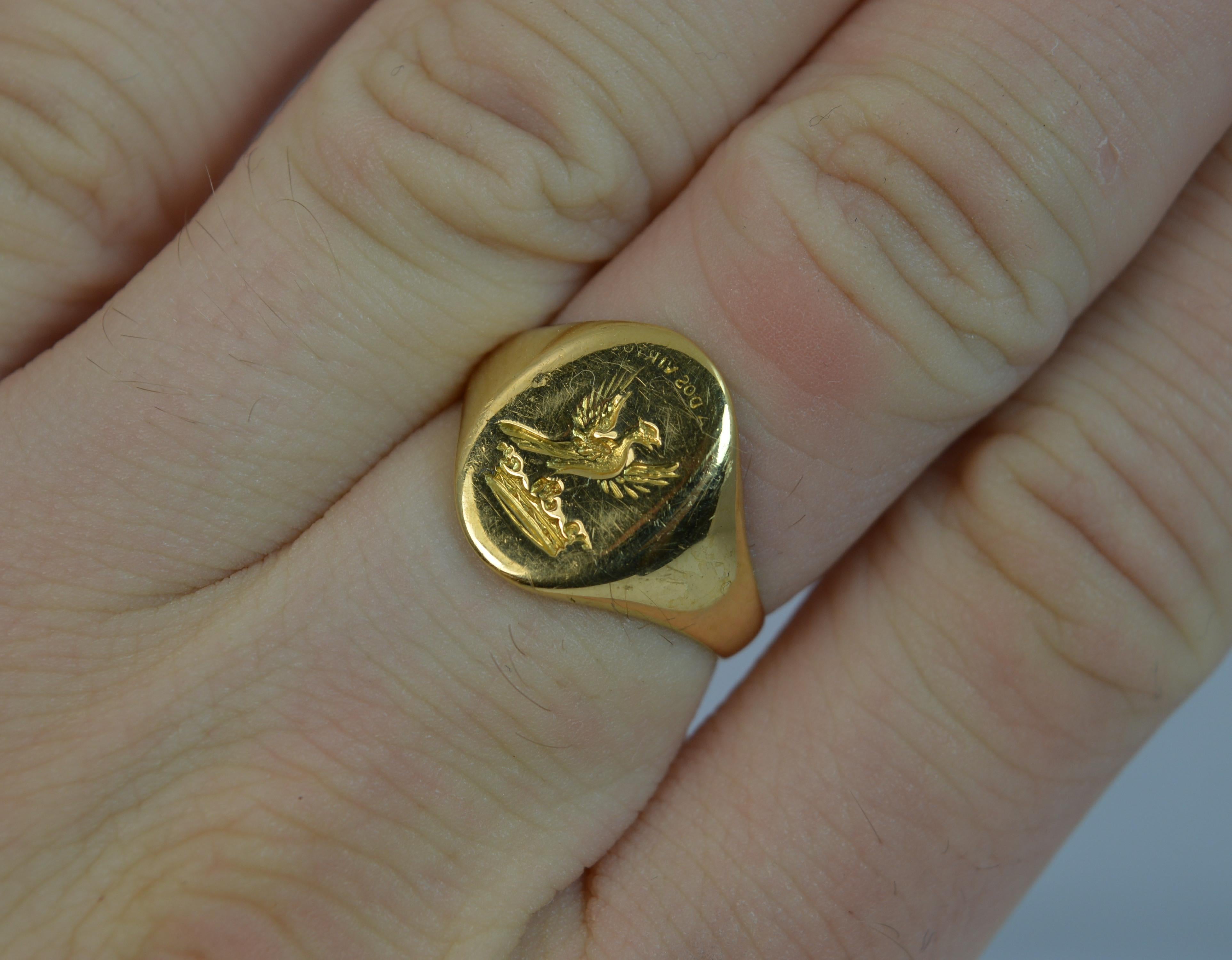 Victorian 18 Carat Yellow Gold Bird on Crown Intaglio Signet Ring 4