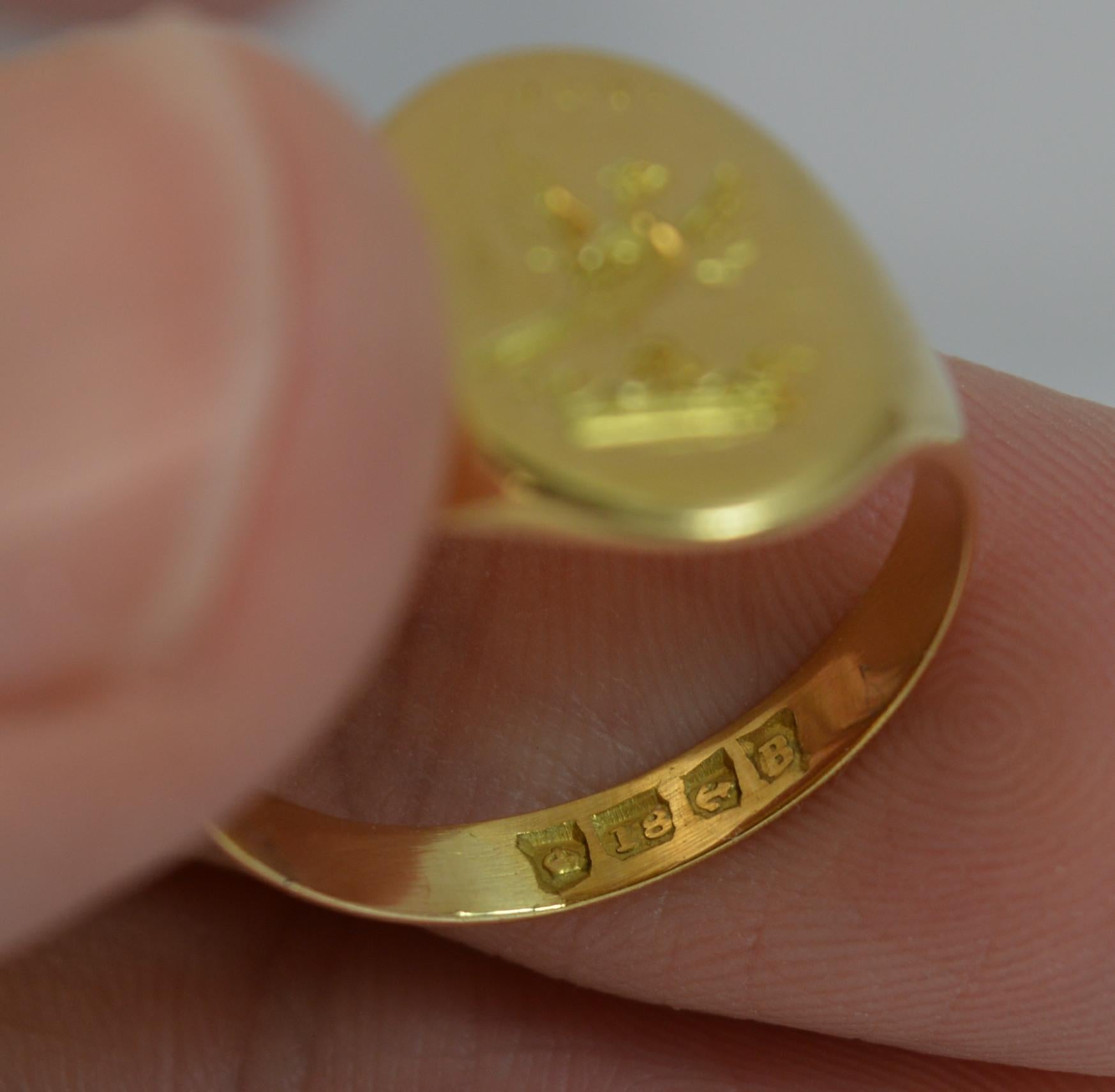 Women's or Men's Victorian 18 Carat Yellow Gold Bird on Crown Intaglio Signet Ring