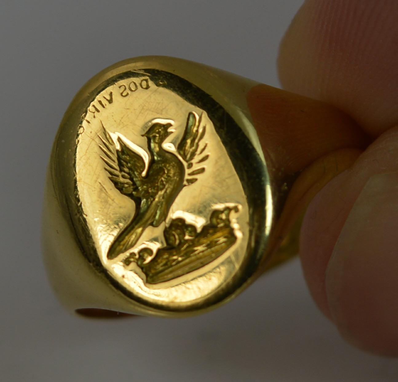 Victorian 18 Carat Yellow Gold Bird on Crown Intaglio Signet Ring 2
