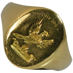 Victorian 18 Carat Yellow Gold Bird on Crown Intaglio Signet Ring