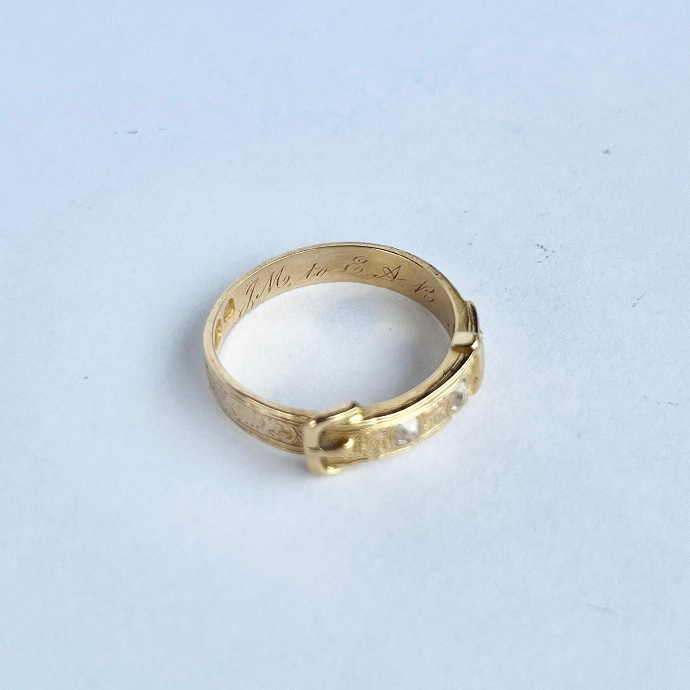 Bague victorienne en or jaune 18 carats avec boucle en diamants en vente 1