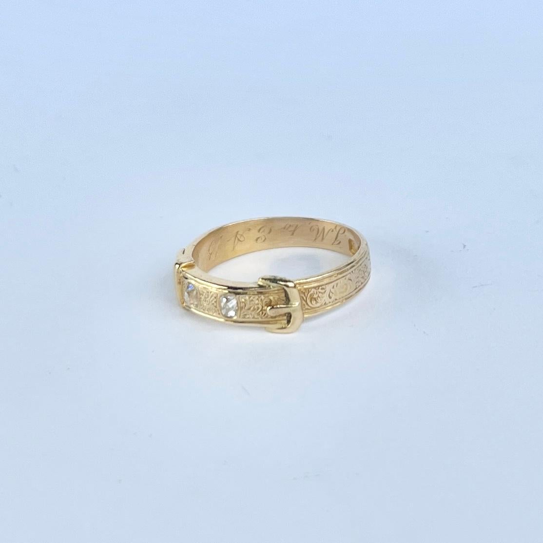 Bague victorienne en or jaune 18 carats avec boucle en diamants en vente 2