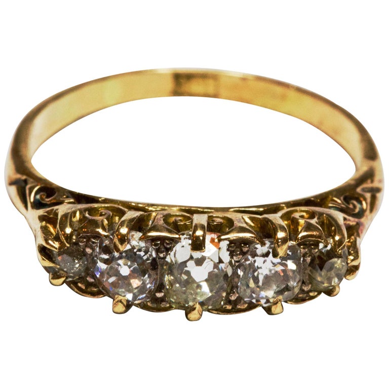 Victorian 18 Carat Yellow Gold Five-Stone 1 Carat Diamond Ring For Sale ...